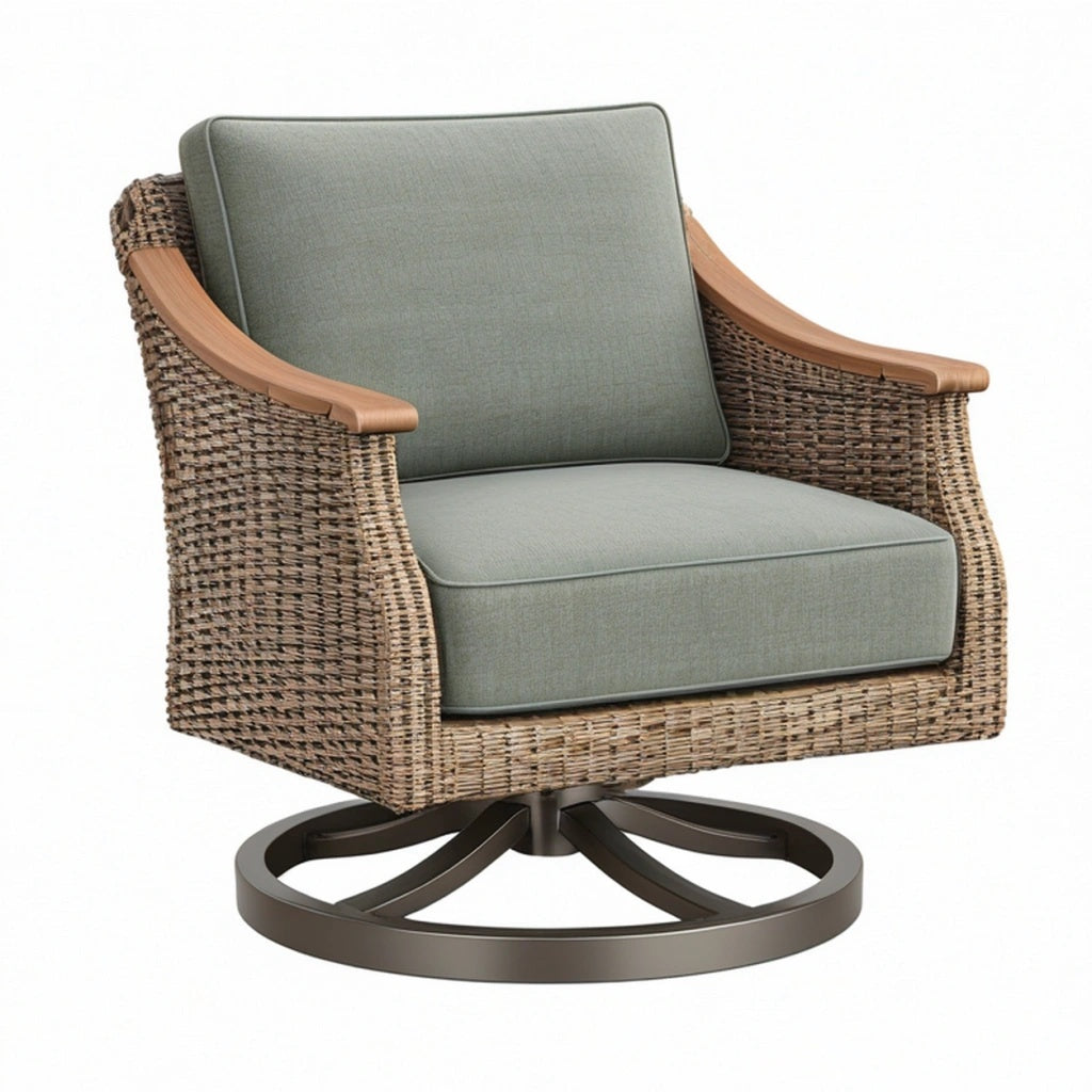 Fotel obrotowy 85 x 85 x 95 cm z plecionki rattanowej zielony do ogrodu