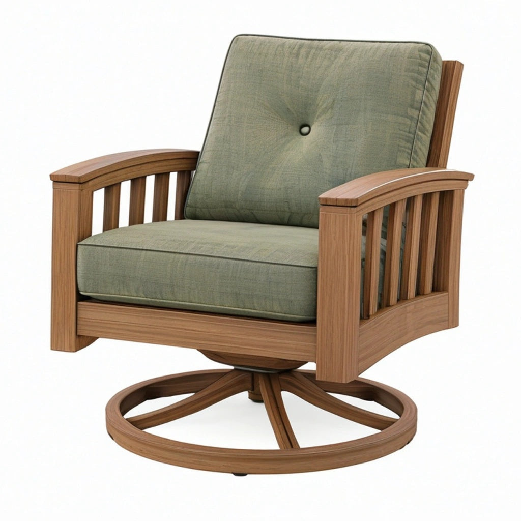 Fotel obrotowy 82 x 78 x 92 cm z drewna i tkaniny zielony styl retro