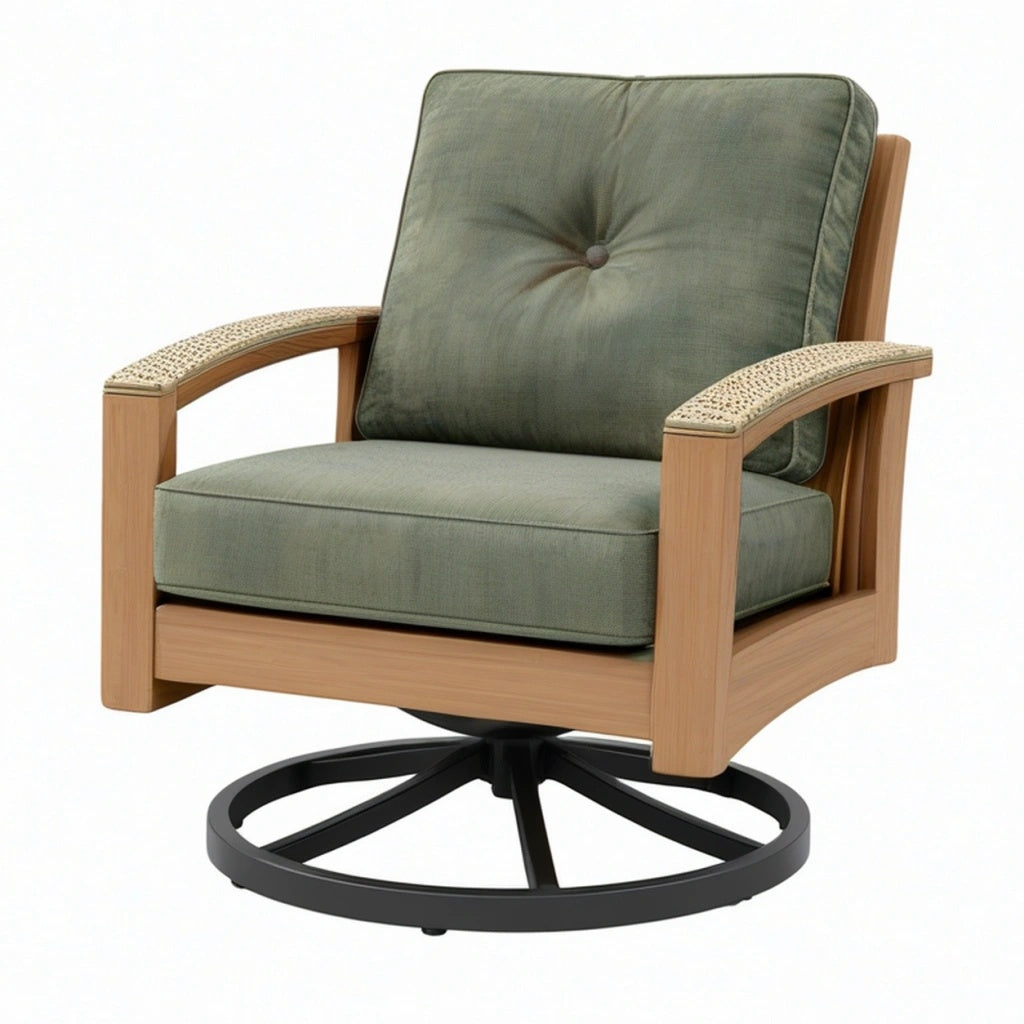 Fotel obrotowy 75 x 80 x 88 cm z drewnianą ramą zieloną tapicerką do salonu