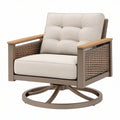 Fotel ogrodowy obrotowy 82 x 82 x 90 cm - metalowy beżowy z plecionymi bokami